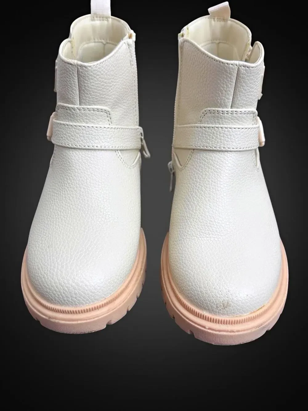 Cat & Jack Girls Bootie US 12 White Ankle Buckle Zip Round Toe Non-Marking